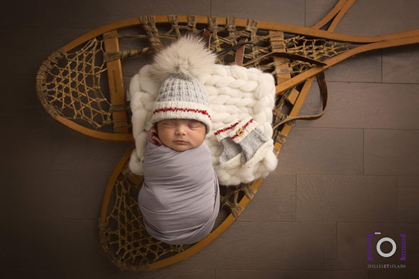 Photographe bébé dans studio raquette hiver Lanaudière