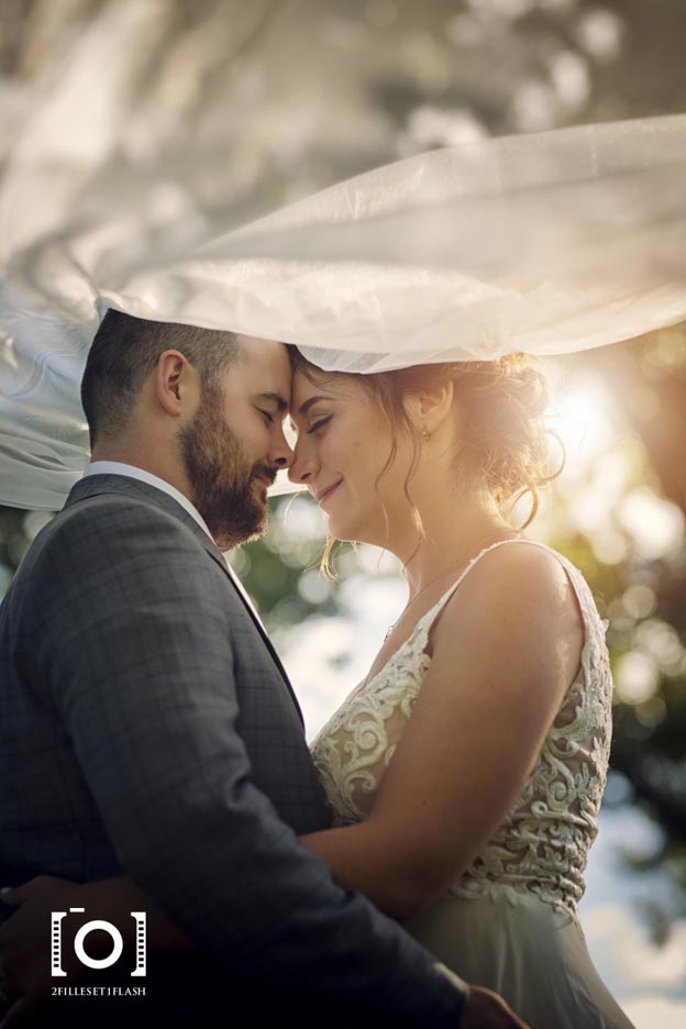 Photographie mariage photo extérieure voile romantique Lanaudière